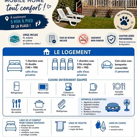 Campsite Le Chant Des Vagues Mobile-home 1 A 6 Personnes 2 2 Salles D Eau *